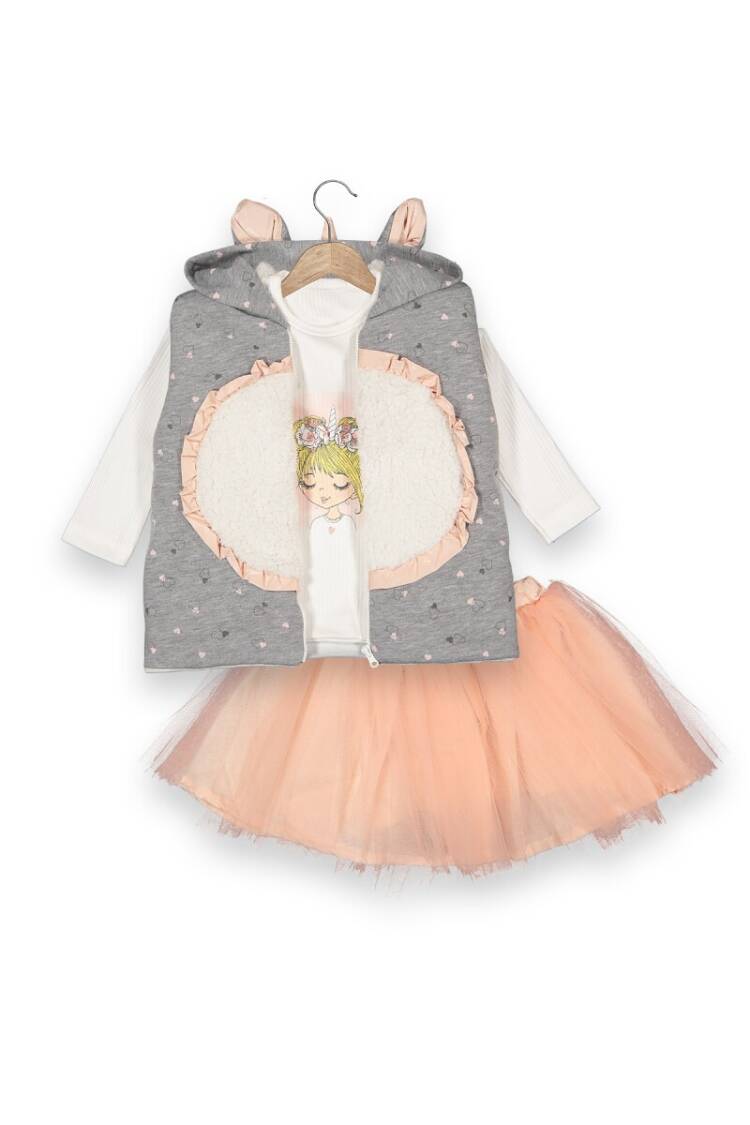 Wholesale Girls 3-Piece Vest Long Sleeve T-Shirt and Skirt 1-4Y - Brand: Boncuk Bebe - Kids & Baby Clothes Wholesale - Globality Store