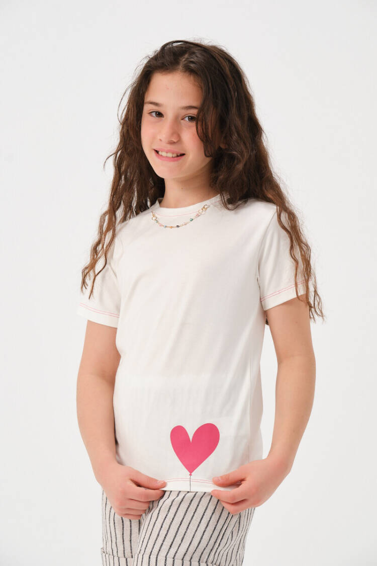Wholesale Girls Chain Necklace Detailed, Heart Printed T-shirt 8-15Y - Brand: Jazziee - Kids & Baby Clothes Wholesale - Globality Store
