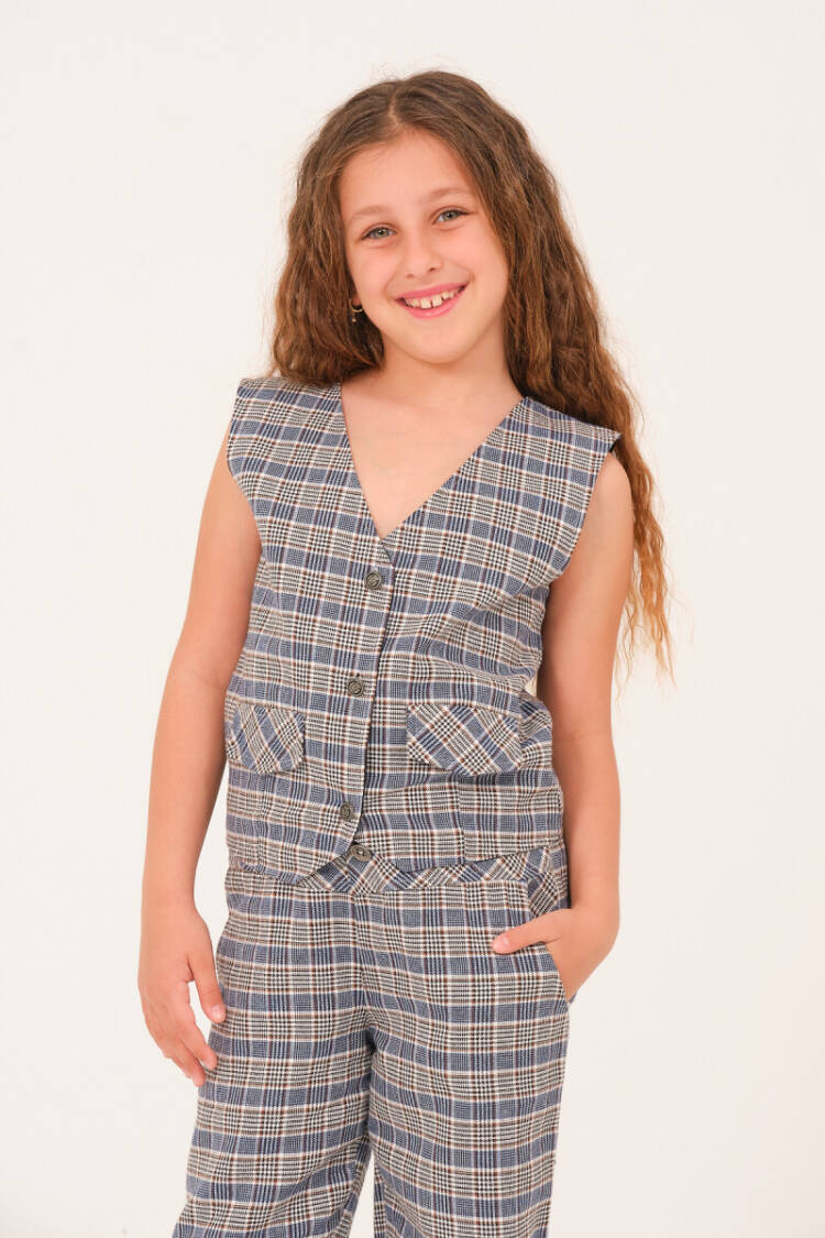 Wholesale Girls Checkered Pattern Vest 8-15Y - Brand: Jazziee - Kids & Baby Clothes Wholesale - Globality Store