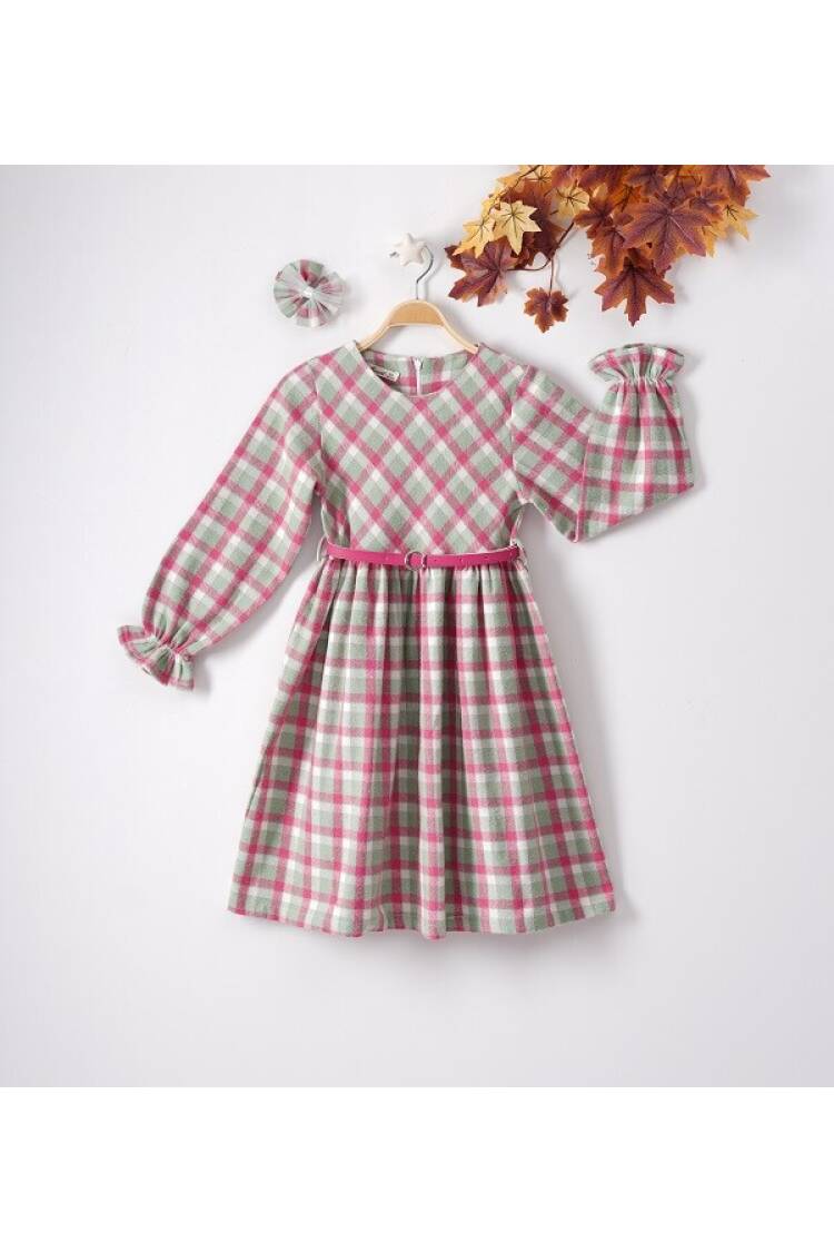 Wholesale Girls Dress with Hairpin and Plaid Patterned 9-12Y - Brand: Büşra Bebe - Kids & Baby Clothes Wholesale - Globality Store