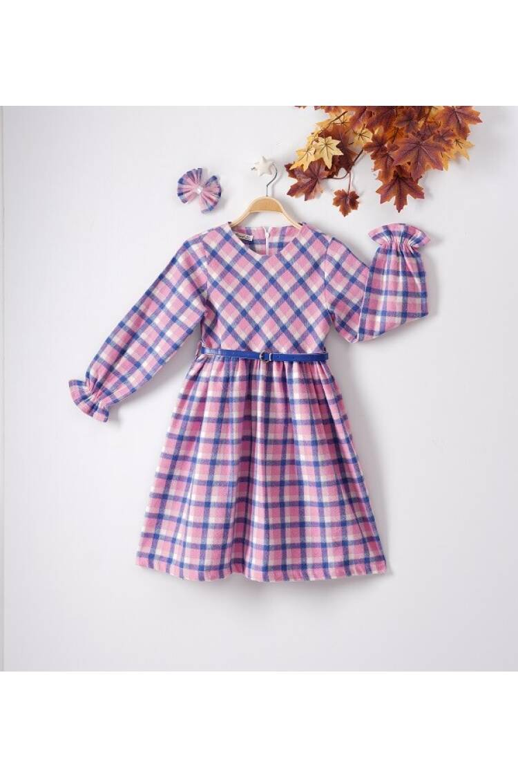 Wholesale Girls Dress with Hairpin and Plaid Patterned 9-12Y - Brand: Büşra Bebe - Kids & Baby Clothes Wholesale - Globality Store
