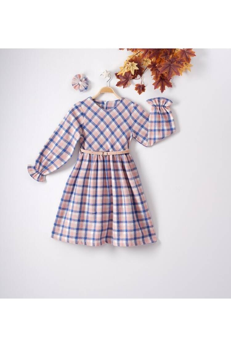 Wholesale Girls Dress with Hairpin and Plaid Patterned 9-12Y - Brand: Büşra Bebe - Kids & Baby Clothes Wholesale - Globality Store