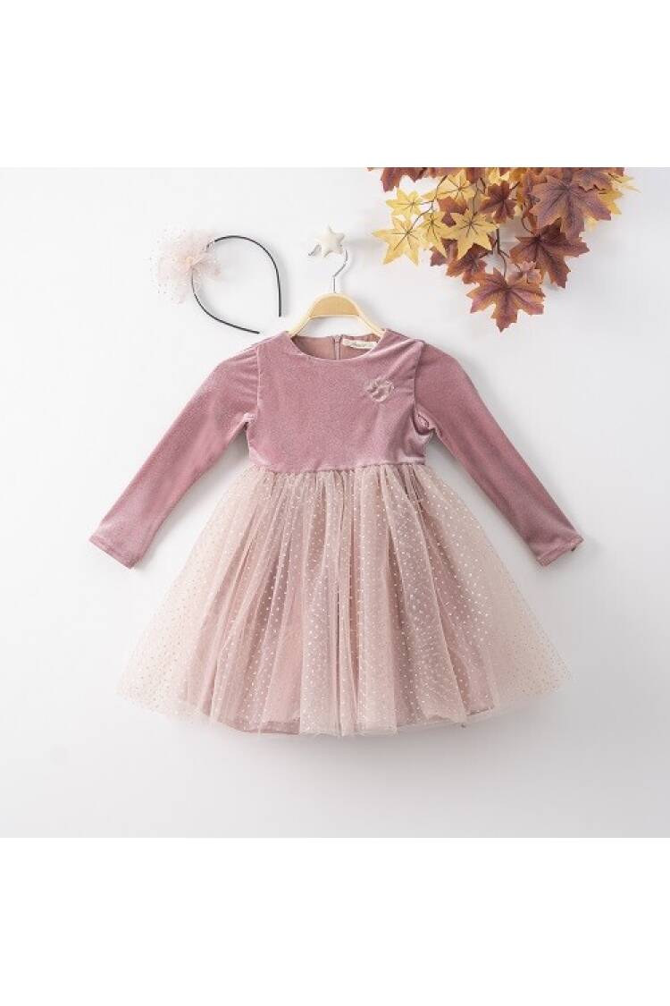 Wholesale Girls Dress with Tulle and Hairclip - Brand: Büşra Bebe - Kids & Baby Clothes Wholesale - Globality Store