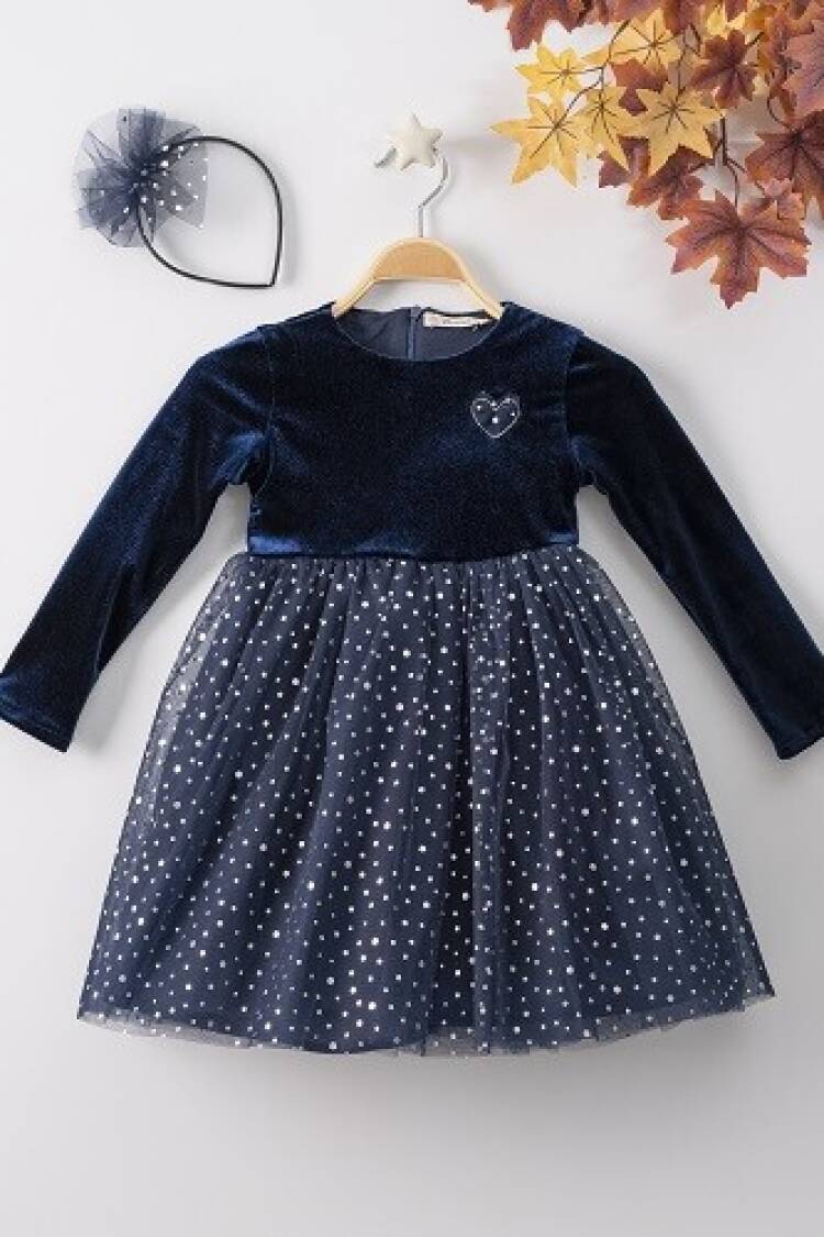 Wholesale Girls Dress with Tulle and Hairclip - Brand: Büşra Bebe - Kids & Baby Clothes Wholesale - Globality Store