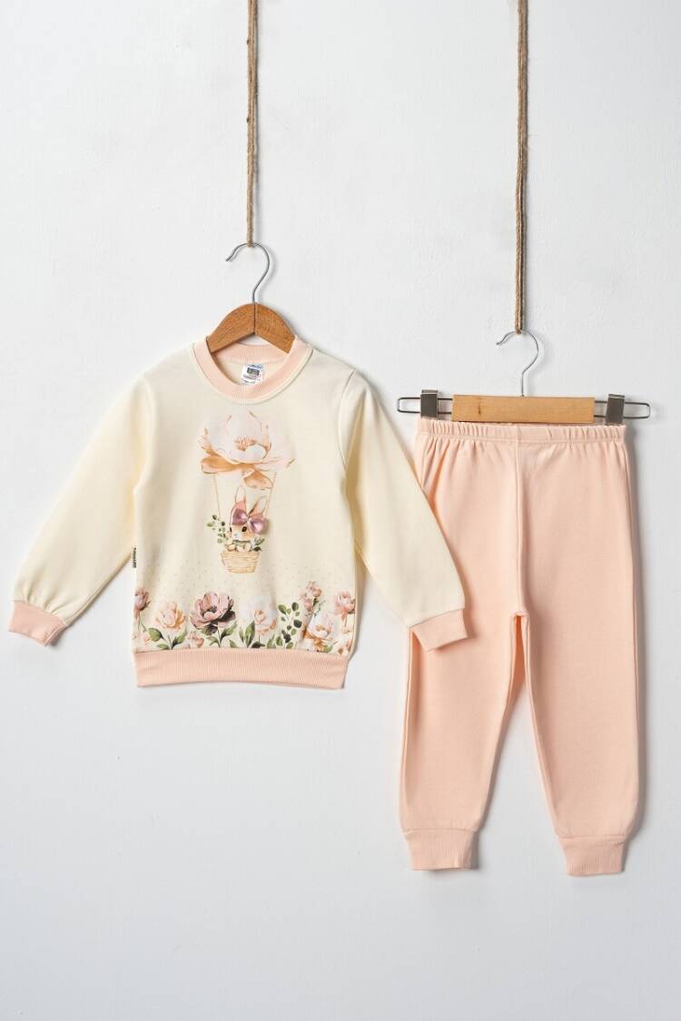 Wholesale Girl's Floral Rabbit Printed 2pcs Tracksuit Set 2-4Y - Brand: Hoppidik - Kids & Baby Clothes Wholesale - Globality Store