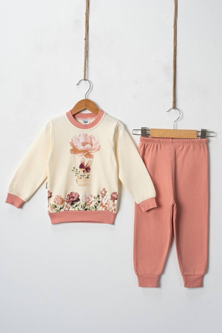 Wholesale Girl's Floral Rabbit Printed 2pcs Tracksuit Set 2-4Y - Brand: Hoppidik - Kids & Baby Clothes Wholesale - Globality Store