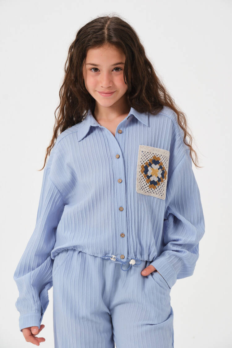Wholesale Girls Lace Pocket Detailed Long Sleeve Shirt 8-15Y - Brand: Jazziee - Kids & Baby Clothes Wholesale - Globality Store