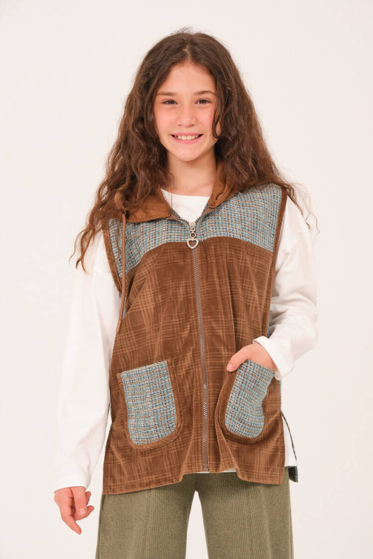 Wholesale Girl's Pocket Detailed Hooded Vest 8-15Y - Brand: Jazziee - Kids & Baby Clothes Wholesale - Globality Store