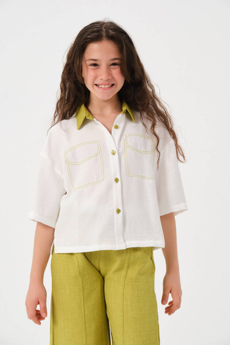 Wholesale Girls Pocket Pattern Detailed Short Sleeve Shirt 8-15Y - Brand: Jazziee - Kids & Baby Clothes Wholesale - Globality Store