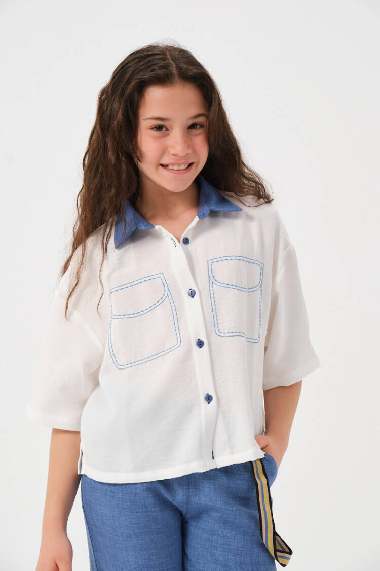 Wholesale Girls Pocket Pattern Detailed Short Sleeve Shirt 8-15Y - Brand: Jazziee - Kids & Baby Clothes Wholesale - Globality Store