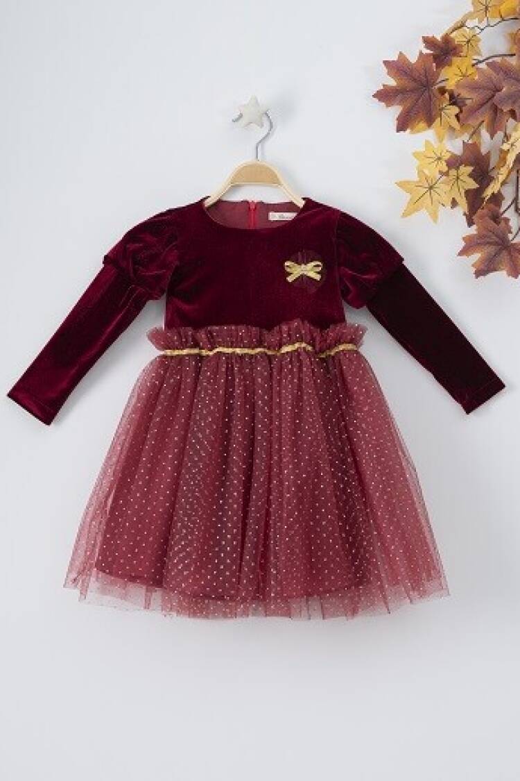 Wholesale Girls Velvet Dress with Tulle 3-6Y Busra Bebe - Brand: Büşra Bebe - Kids & Baby Clothes Wholesale - Globality Store