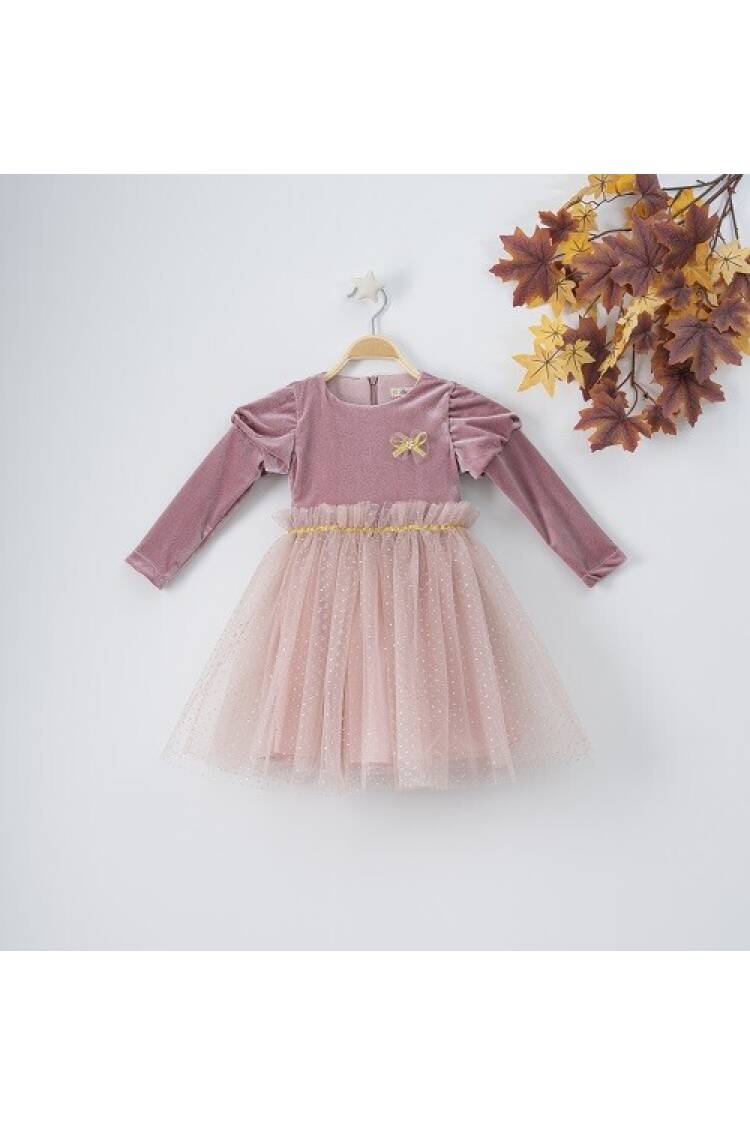 Wholesale Girls Velvet Dress with Tulle 3-6Y Busra Bebe - Brand: Büşra Bebe - Kids & Baby Clothes Wholesale - Globality Store