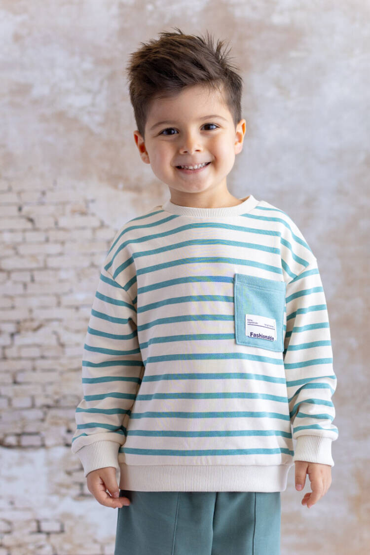 Wholesale Striped Pocket Detail Sweatshirt for Boys 1-12Y - Brand: Zeyland - Kids & Baby Clothes Wholesale - Globality Store