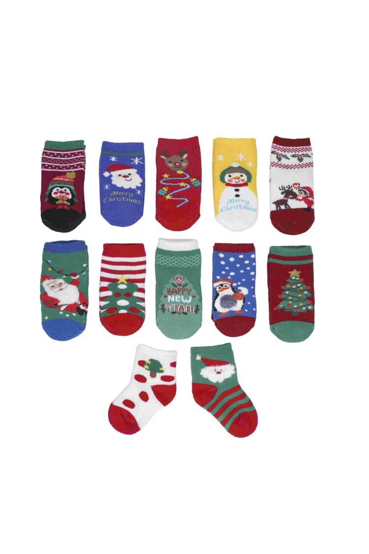 Wholesale Unisex Baby 12-Piece Christmas Theme Socks 0-12M - Brand: Defne - Kids & Baby Clothes Wholesale - Globality Store