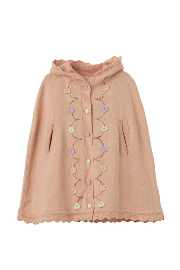 Wholsale Baby Girl Organic Cotton Floral Detailed Poncho 6-36M - Brand: Uludağ Triko - Kids & Baby Clothes Wholesale - Globality Store