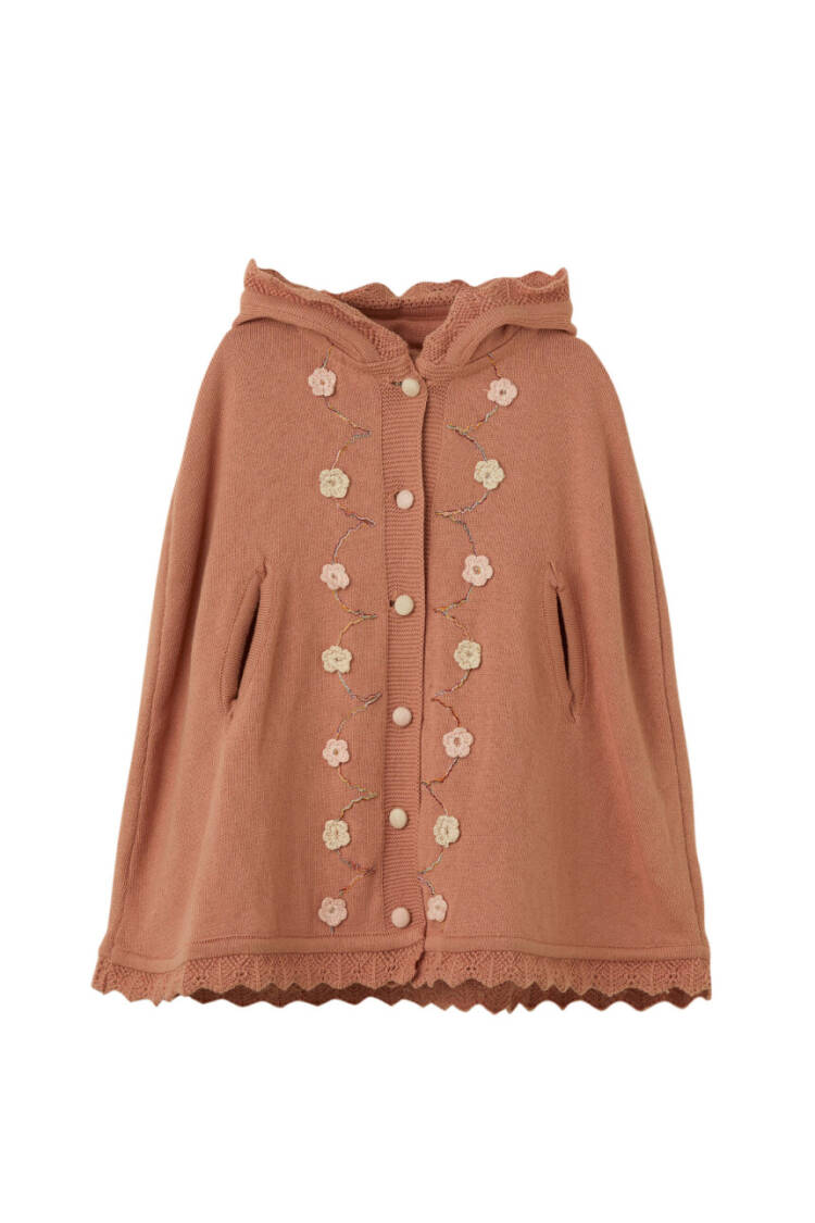 Wholsale Baby Girl Organic Cotton Floral Detailed Poncho 6-36M - Brand: Uludağ Triko - Kids & Baby Clothes Wholesale - Globality Store
