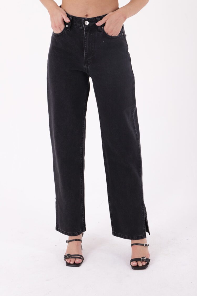 Stove Pipe Leg High Waist Side Slit Comfortable Jean Normal