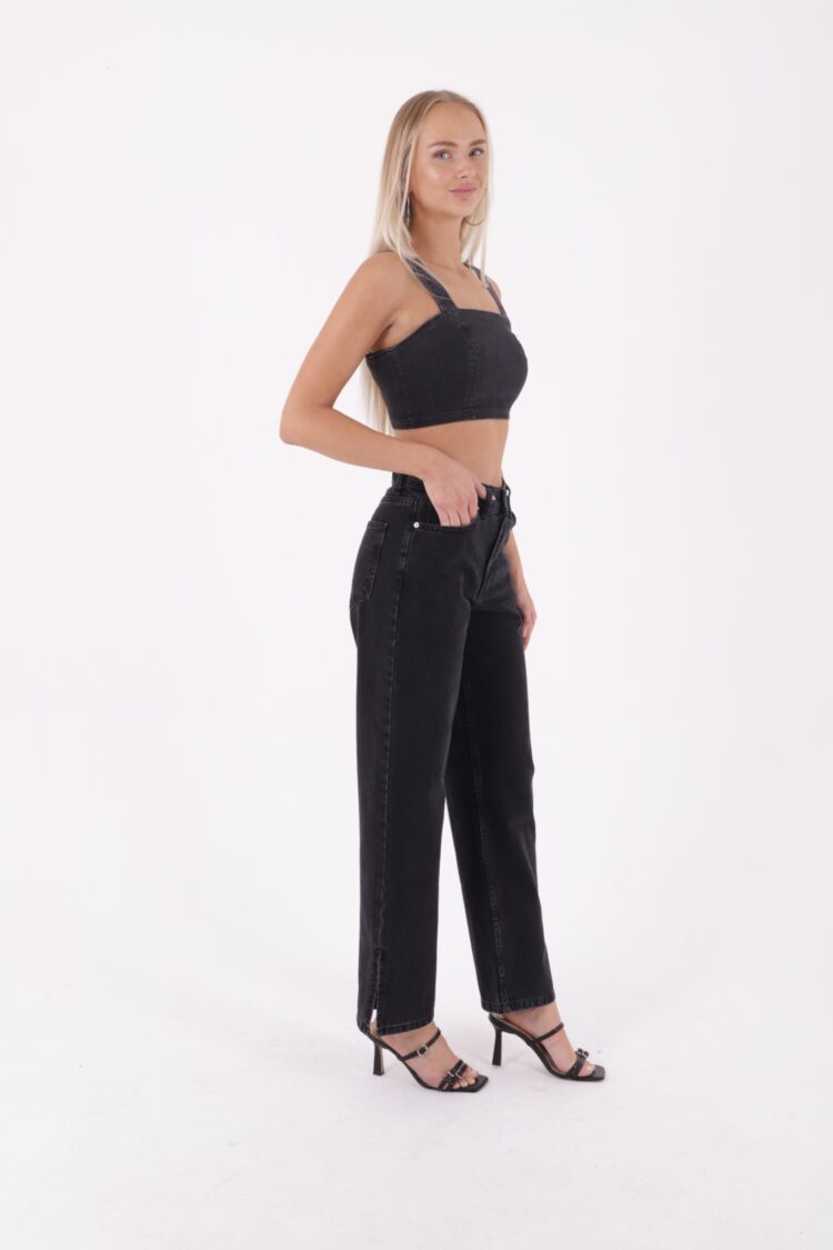 Stove Pipe Leg High Waist Side Slit Comfortable Jean Normal