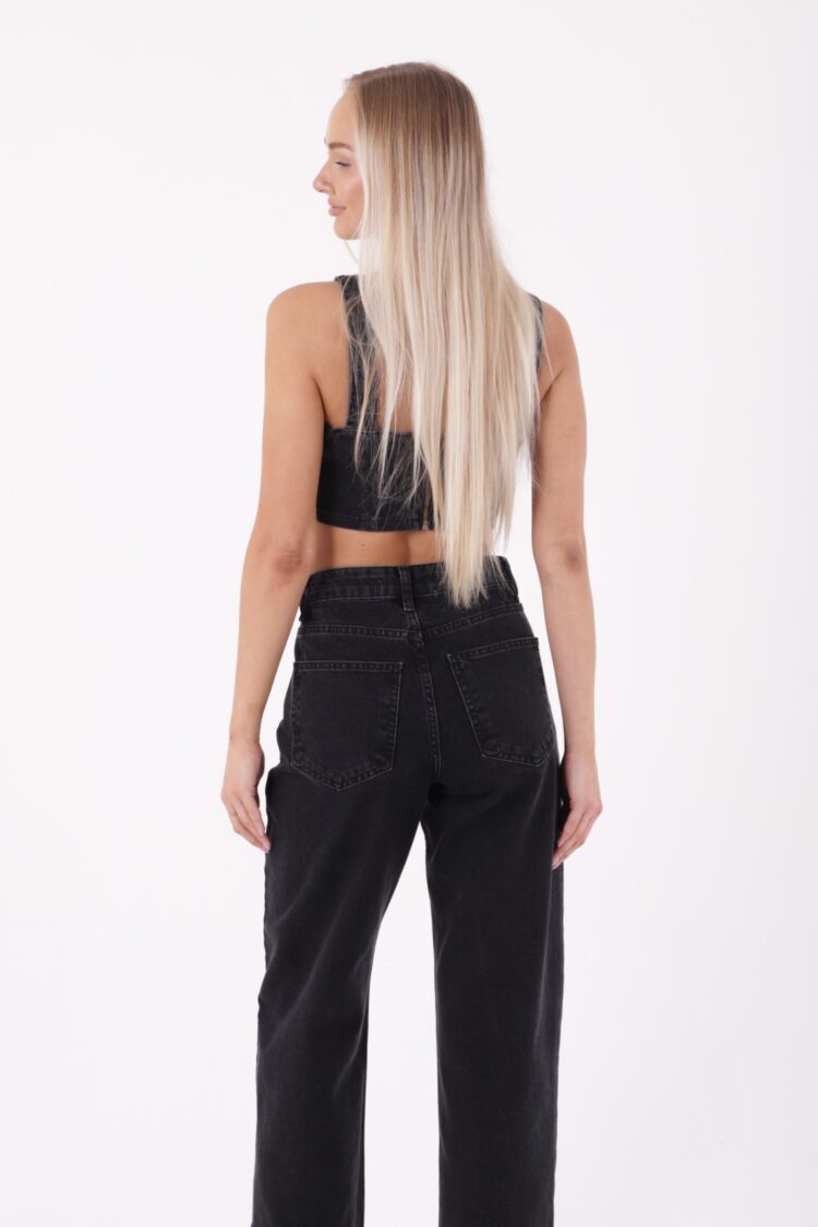 Stove Pipe Leg High Waist Side Slit Comfortable Jean Normal