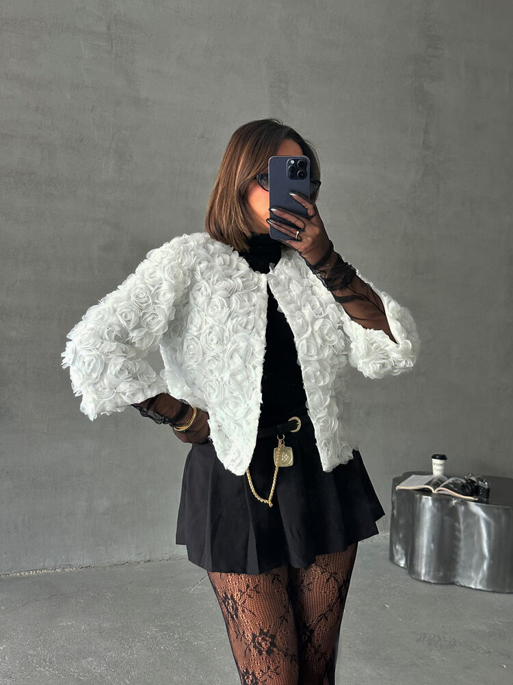 Rose Patterned Tulle Wholesale Jacket