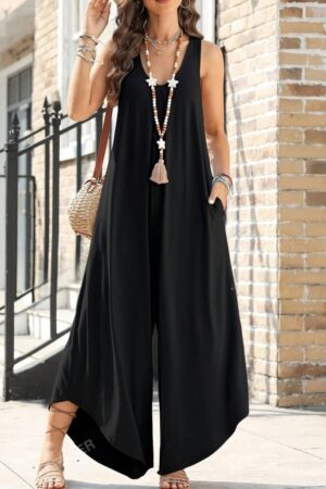Women's Strappy Long Viscose Jumpsuit With Round Neck Pockets - Brand: Janes - Women & Kids, Baby Clothes Wholesale - Globality Store