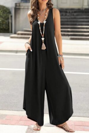 Women's Strappy Long Viscose Jumpsuit With Round Neck Pockets - Brand: Janes - Women & Kids, Baby Clothes Wholesale - Globality Store