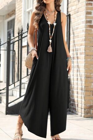 Women's Strappy Long Viscose Jumpsuit With Round Neck Pockets - Brand: Janes - Women & Kids, Baby Clothes Wholesale - Globality Store