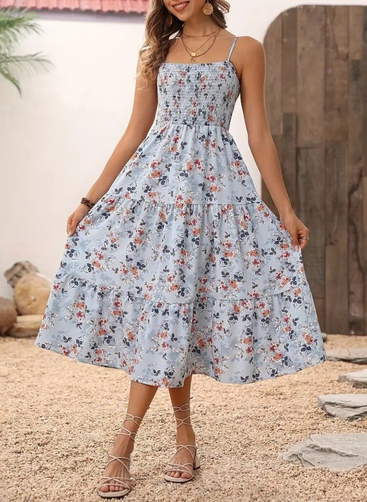 Sleeveless Floral A-Line Midi Dress