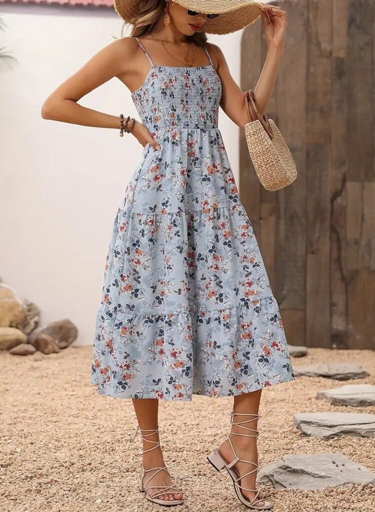 Sleeveless Floral A-Line Midi Dress
