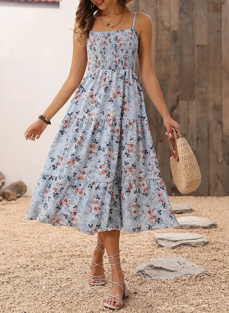 Sleeveless Floral A-Line Midi Dress