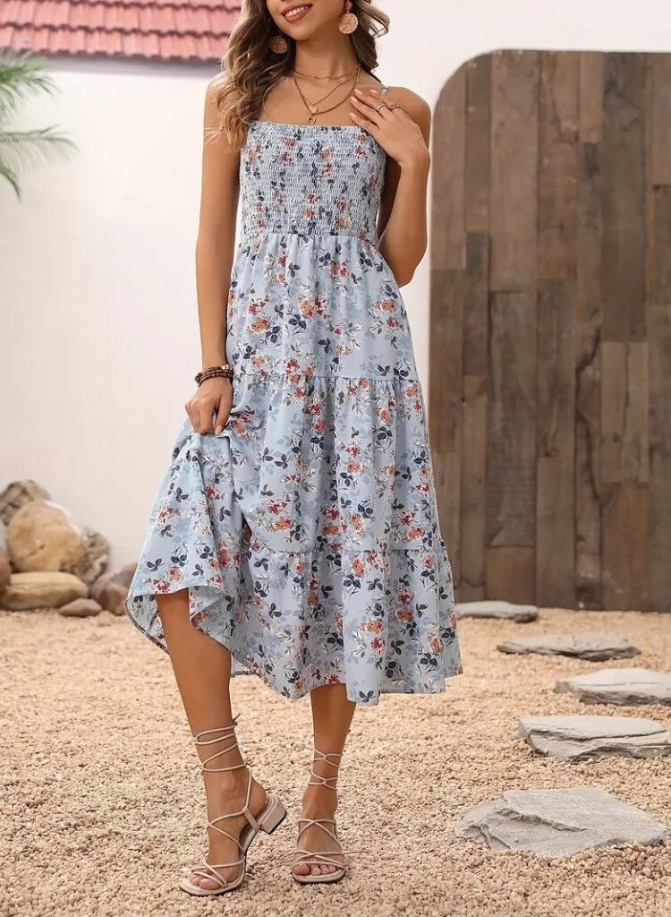 Sleeveless Floral A-Line Midi Dress