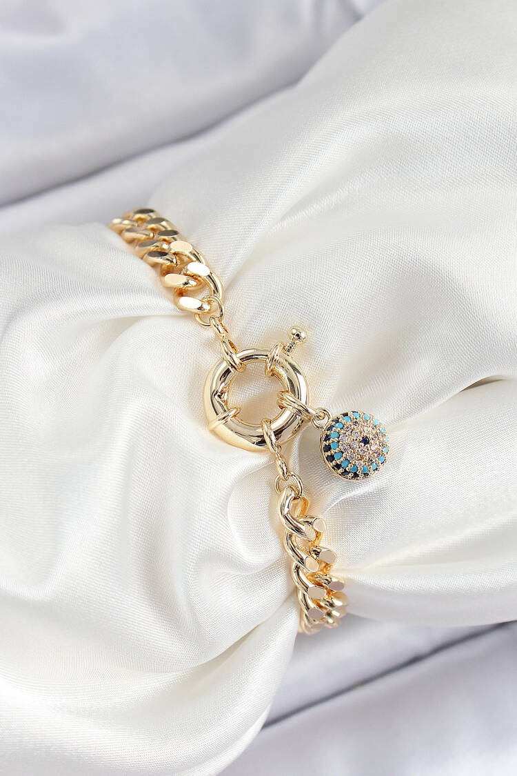 Brass Evil Eye Model Zircon Stone Gold Color Vip Series Women Bracelet - Brand: Ebijuteri - Women & Kids, Baby Clothes Wholesale - Globality Store