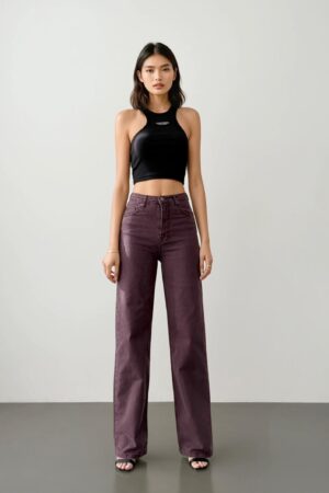 Claret Red Jeans - High Waist Wide Leg Mom Style - Brand: LACARINO - Women & Kids, Baby Clothes Wholesale - Globality Store