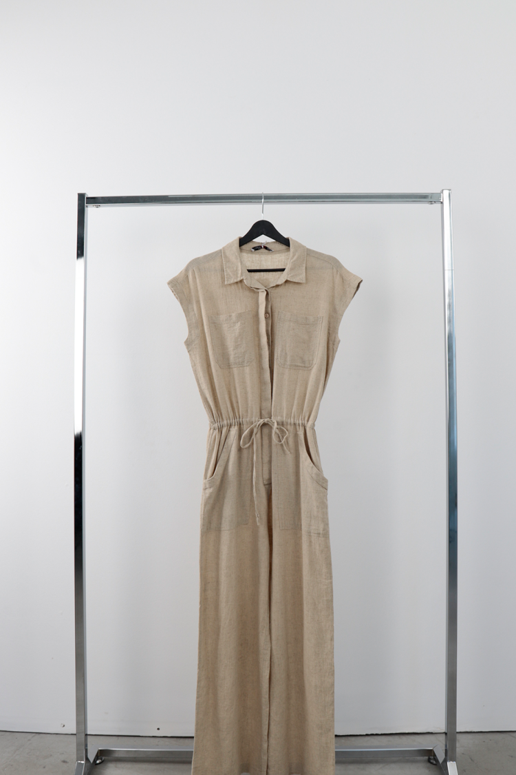 Beige Jumpsuit Shirt Style With Shawl Collar - Brand: Cream Rouge - Women & Kids, Baby Clothes Wholesale - Globality Store