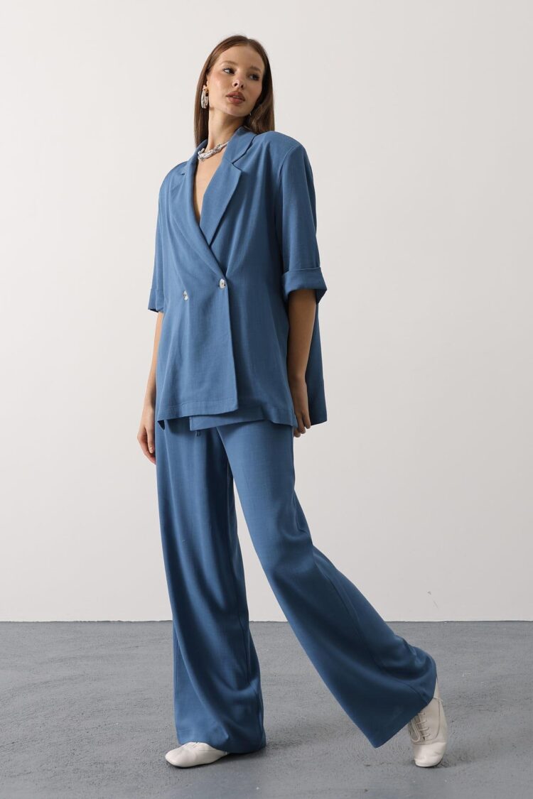 Blue Loose Fit Jacket With Notched Collar - Brand: Reyon - Women & Kids, Baby Clothes Wholesale - Globality Store