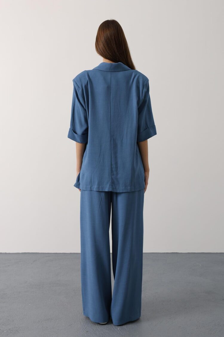 Blue Loose Fit Jacket With Notched Collar