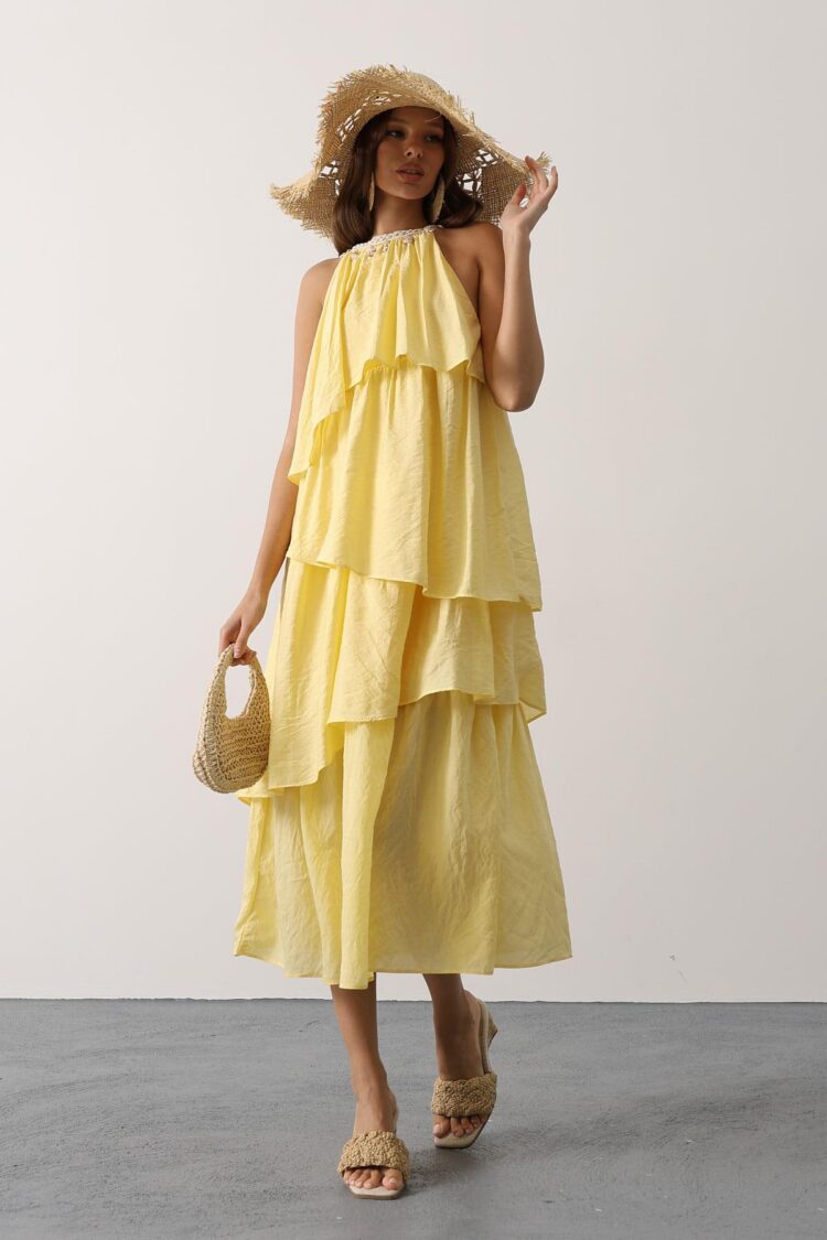 Boho A-Line Halter Neck Midi Dress - Brand: Reyon - Women & Kids, Baby Clothes Wholesale - Globality Store
