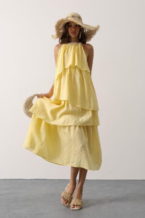 Boho A-Line Halter Neck Midi Dress - Brand: Reyon - Women & Kids, Baby Clothes Wholesale - Globality Store