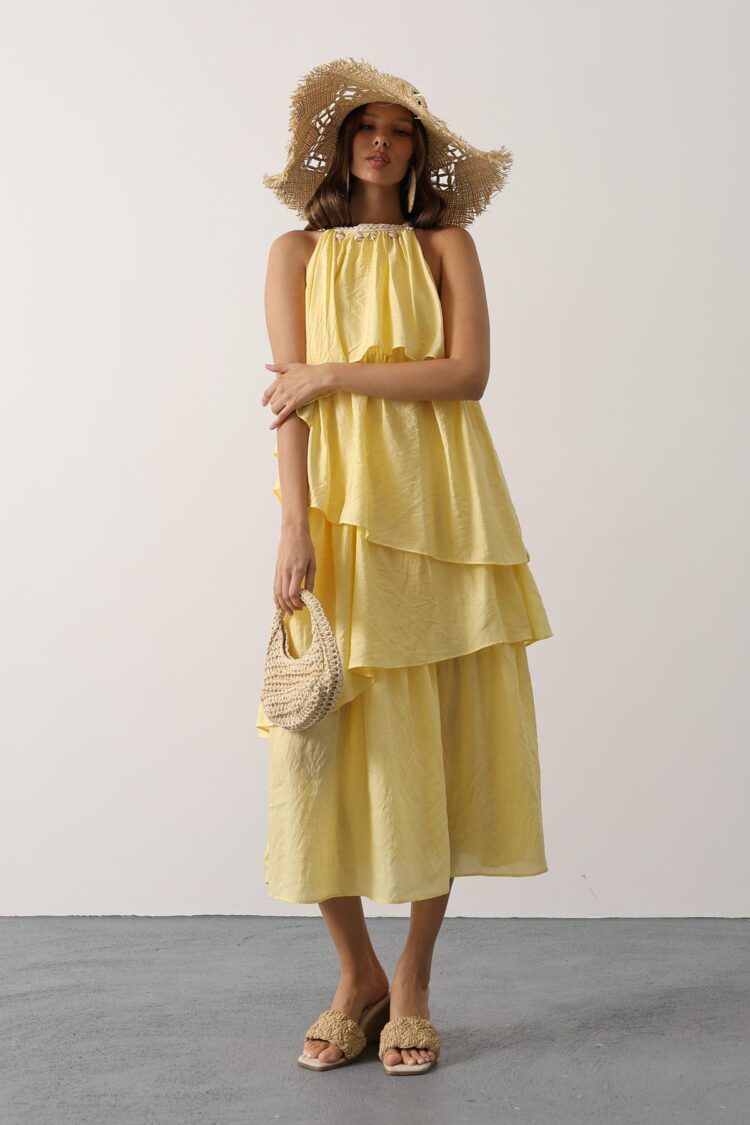 Boho A-Line Halter Neck Midi Dress