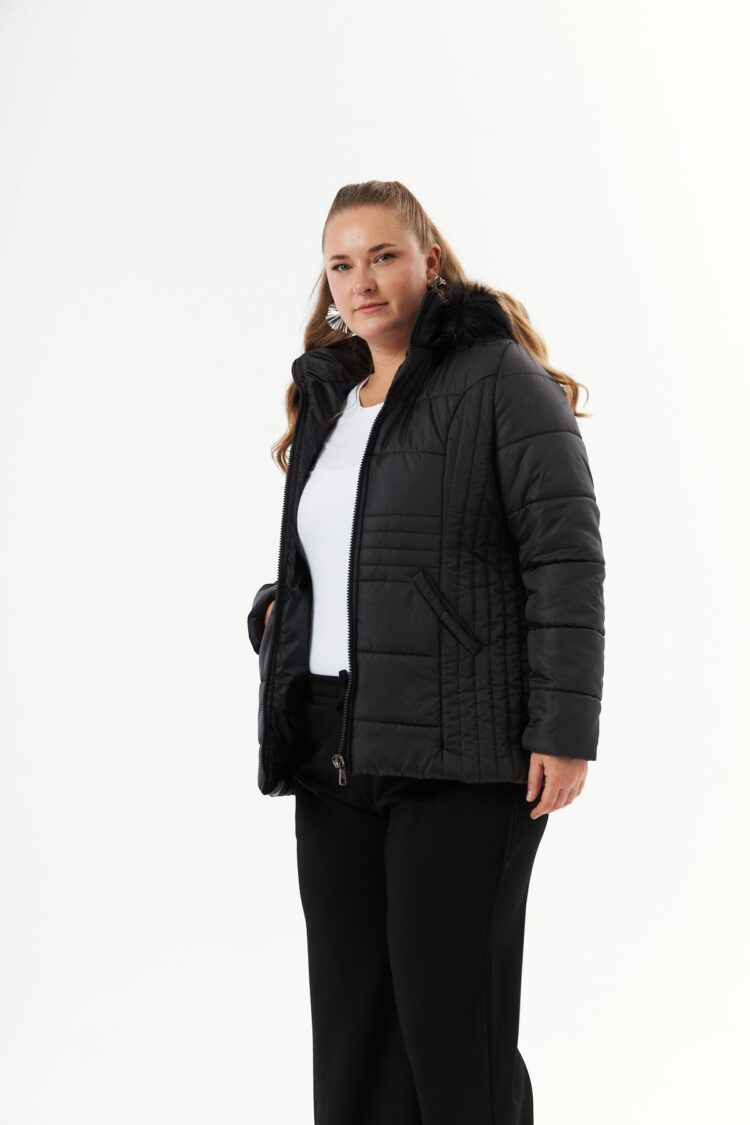 Puffer Hooded Coat With Quilted Design