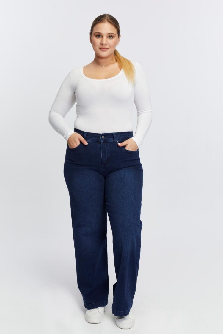 Blue Casual Plus Size Mom Jeans With Wide Leg