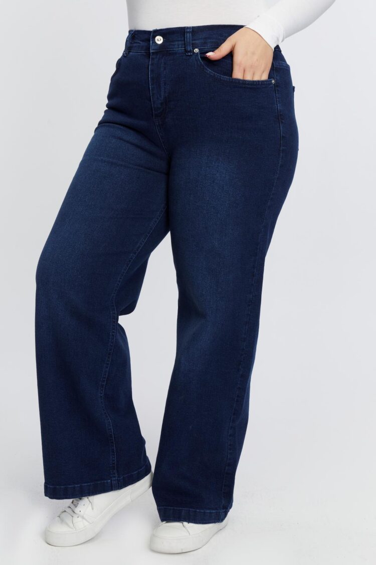 Blue Casual Plus Size Mom Jeans With Wide Leg