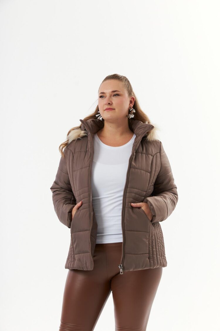 Brown Puffer Coat With High Collar And Zip Up Closure - Brand: RMG - Women & Kids, Baby Clothes Wholesale - Globality Store