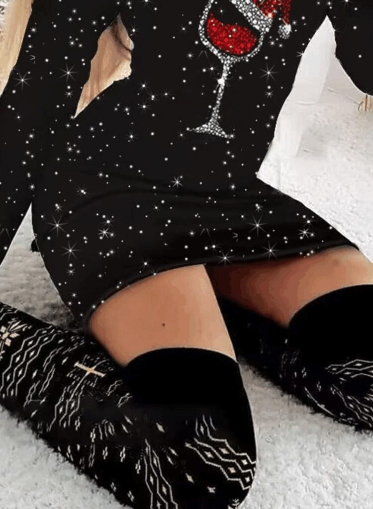 Black Mini Sweater Dress With Stars And Sequins