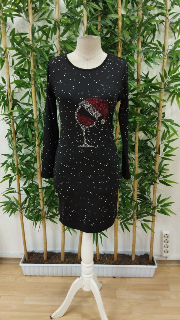 Black Mini Sweater Dress With Stars And Sequins