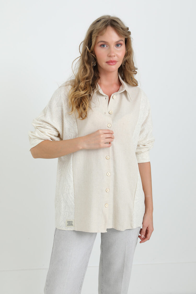 Beige Casual Oversized Fit Shirt With Notched Neck - Brand: SOUL - Women & Kids, Baby Clothes Wholesale - Globality Store
