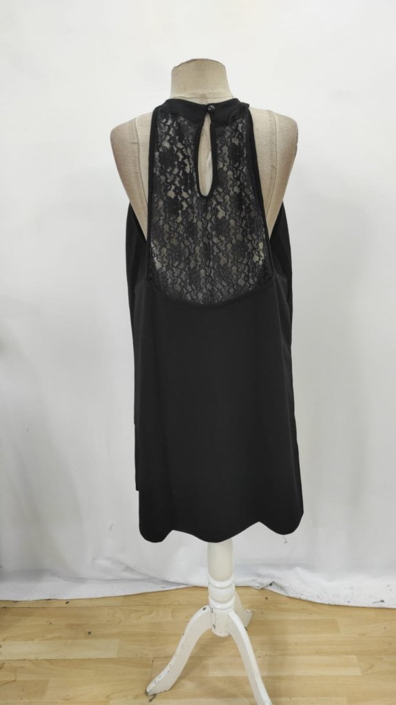 Black Sleeveless High Neck Mini Shift Dress