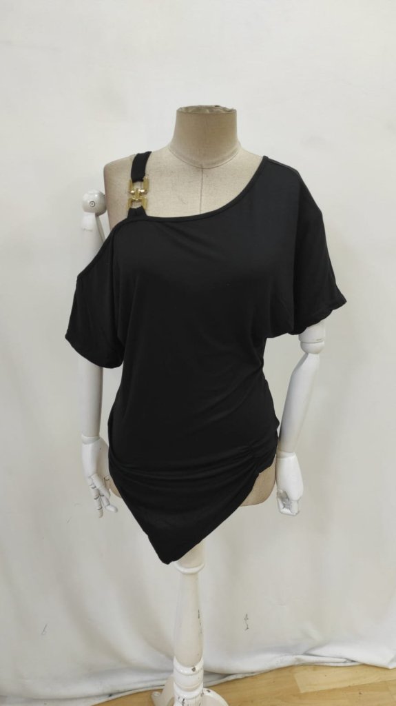 Black Blouse With One Shoulder Neck – Casual & Elegant