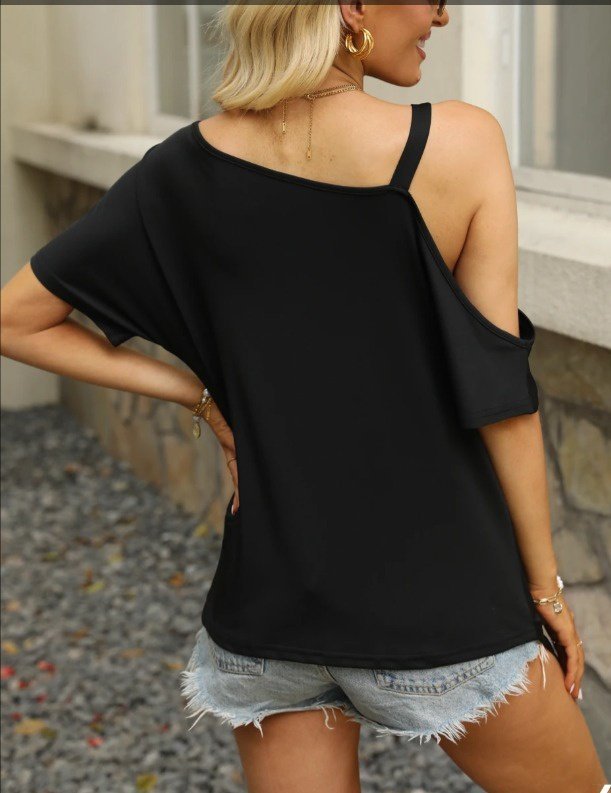 Black Blouse With One Shoulder Neck – Casual & Elegant