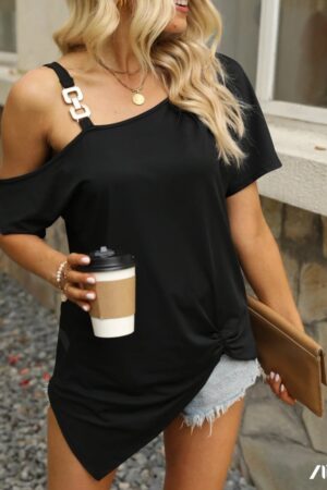 Black Blouse With One Shoulder Neck – Casual & Elegant - Brand: Janes - Women & Kids, Baby Clothes Wholesale - Globality Store